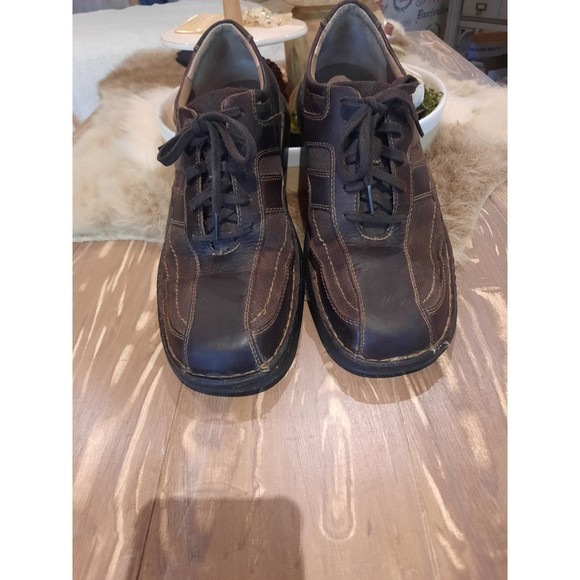 Mens Clarks Bicycle Toe Oxfords Leather Canvas Casual Lace Up Shoe Size 11 86237 - Picture 1 of 6